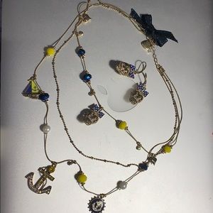 Betsey Johnson sailor skull necklace & earring set